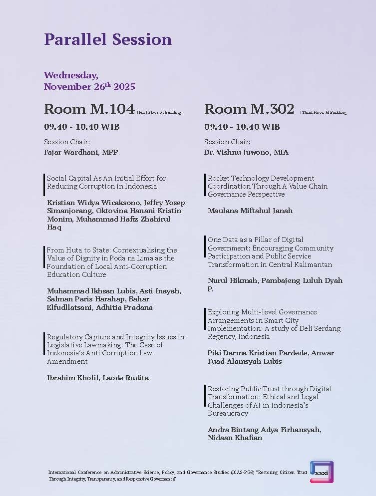 International Conference on Administrative Science, Policy, and Governance Studies (ICAS-PGS) "Restoring Citizen Trust Through Integrity, Transparency, and Responsive Governance" - Gambar 34