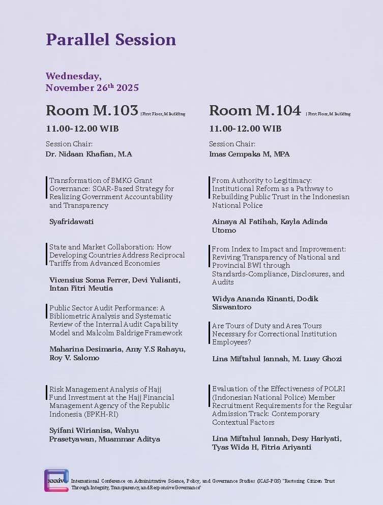 International Conference on Administrative Science, Policy, and Governance Studies (ICAS-PGS) "Restoring Citizen Trust Through Integrity, Transparency, and Responsive Governance" - Gambar 30