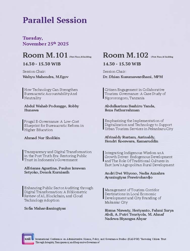 International Conference on Administrative Science, Policy, and Governance Studies (ICAS-PGS) "Restoring Citizen Trust Through Integrity, Transparency, and Responsive Governance" - Gambar 3