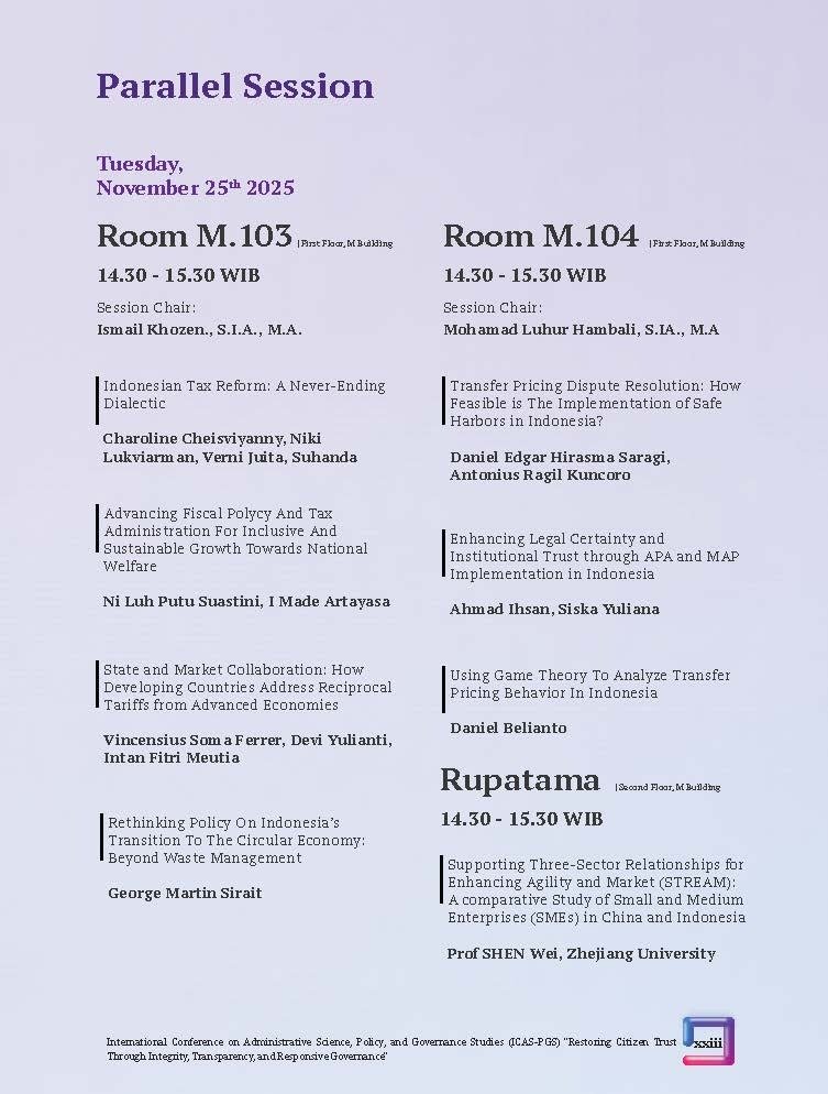 International Conference on Administrative Science, Policy, and Governance Studies (ICAS-PGS) "Restoring Citizen Trust Through Integrity, Transparency, and Responsive Governance" - Gambar 5